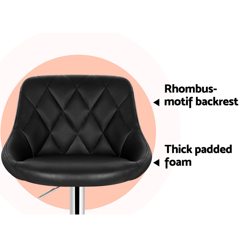 Artiss Set of 4 Bar Stools PU Leather Diamond Style - Black - SILBERSHELL