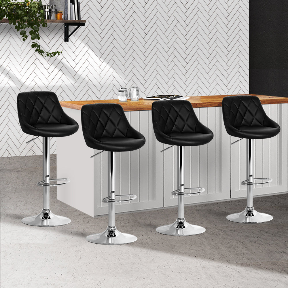 Artiss Set of 4 Bar Stools PU Leather Diamond Style - Black - SILBERSHELL