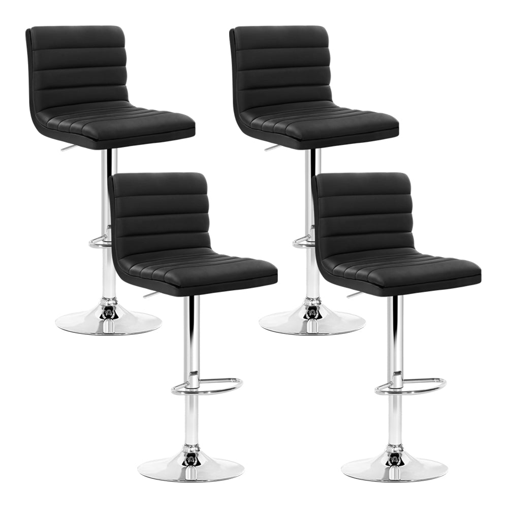 Artiss Set of 4 PU Leather Lined Pattern Bar Stools- Black and Chrome - SILBERSHELL