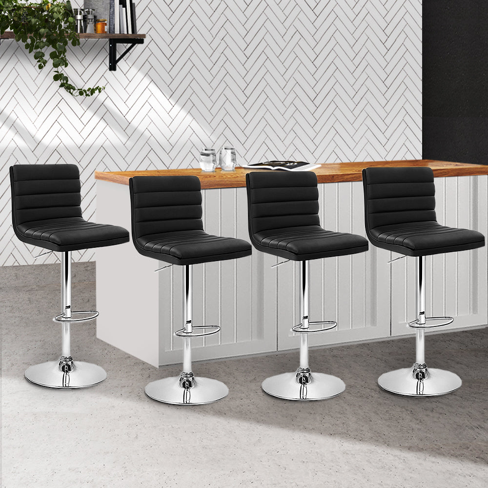 Artiss Set of 4 PU Leather Lined Pattern Bar Stools- Black and Chrome - SILBERSHELL