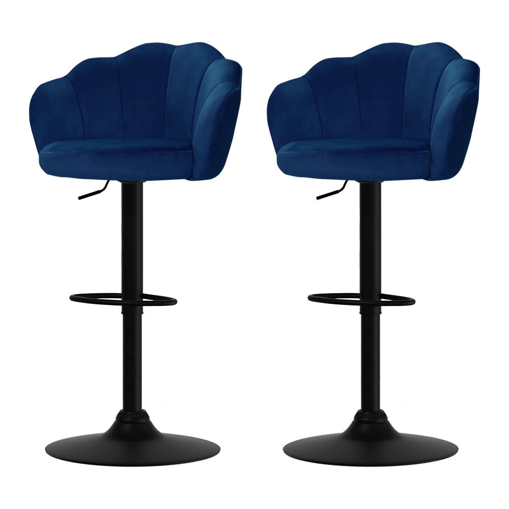 Artiss Set of 2 Bar Stools Kitchen Stool Swivel Chair Gas Lift Velvet Chairs Blue Nessah - SILBERSHELL