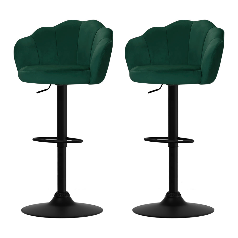 Artiss Set of 2 Bar Stools Kitchen Stool Swivel Chair Gas Lift Velvet Chairs Green Nessah - SILBERSHELL