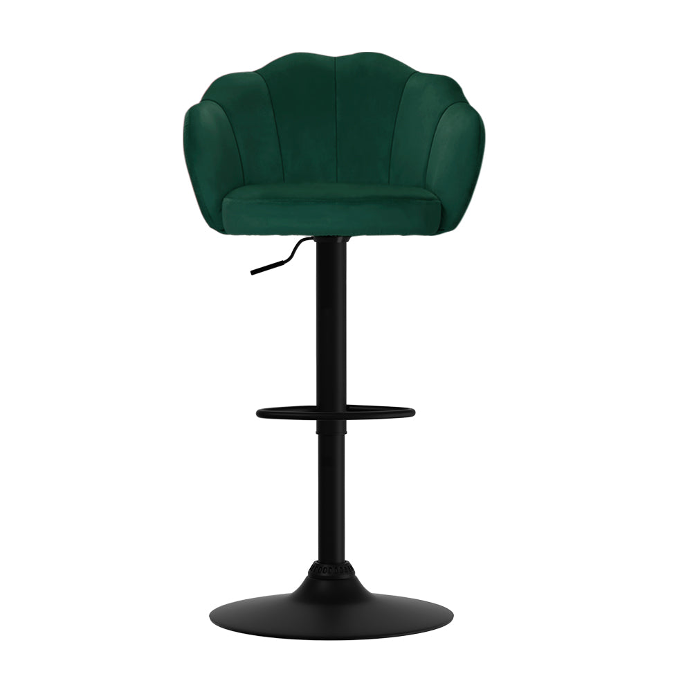 Artiss Set of 2 Bar Stools Kitchen Stool Swivel Chair Gas Lift Velvet Chairs Green Nessah - SILBERSHELL