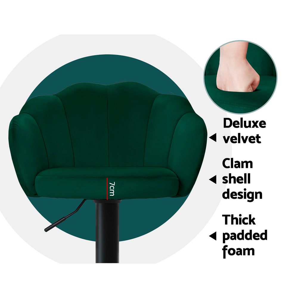 Artiss Set of 2 Bar Stools Kitchen Stool Swivel Chair Gas Lift Velvet Chairs Green Nessah - SILBERSHELL