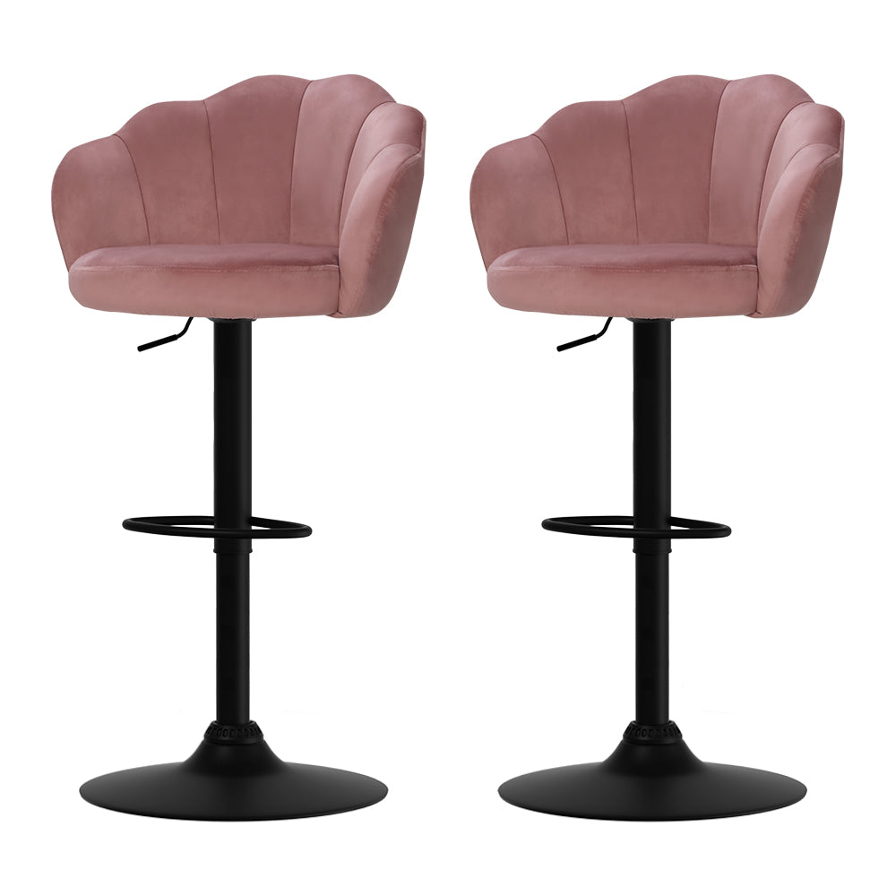 Artiss Set of 2 Bar Stools Kitchen Stool Swivel Chair Gas Lift Velvet Chairs Pink Nessah - SILBERSHELL