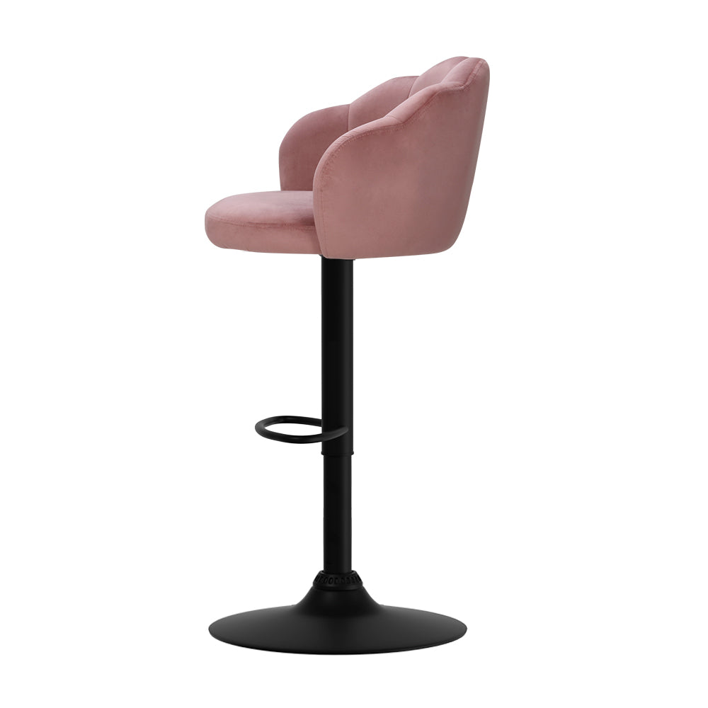 Artiss Set of 2 Bar Stools Kitchen Stool Swivel Chair Gas Lift Velvet Chairs Pink Nessah - SILBERSHELL