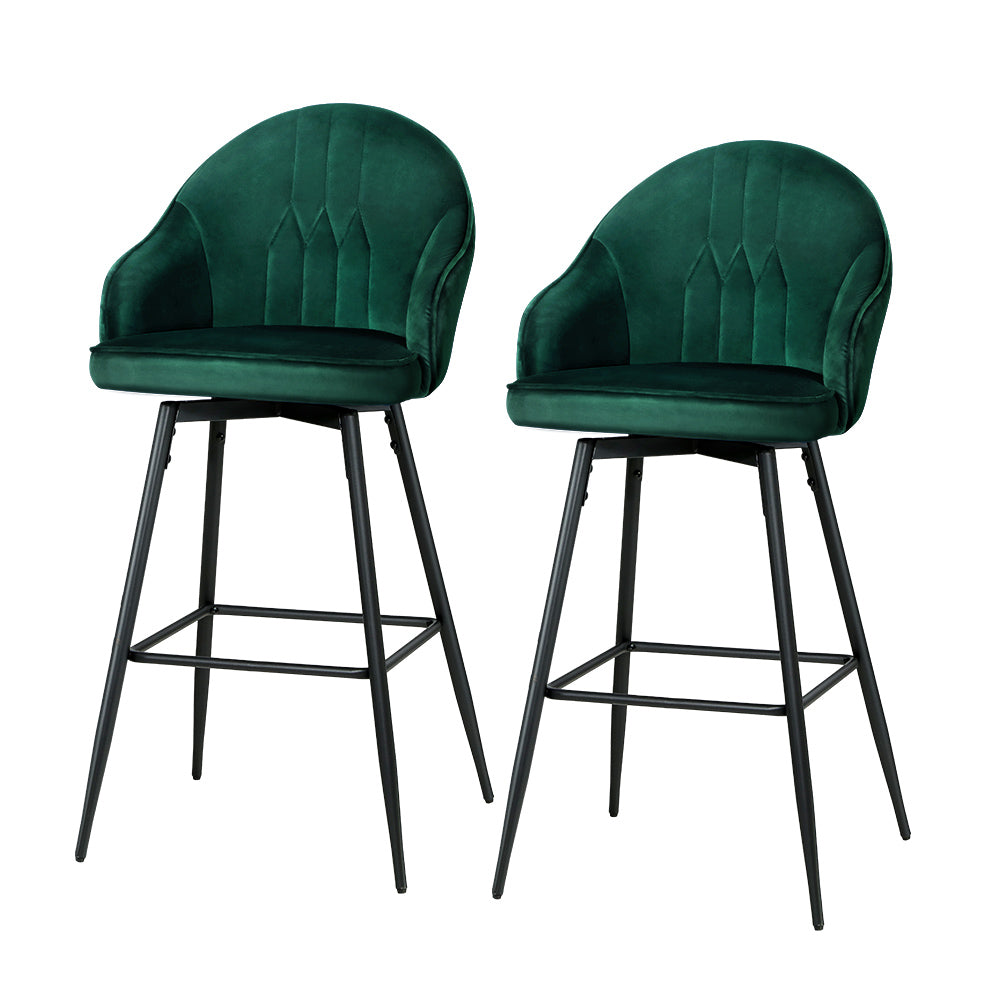 Artiss Set of 2 Bar Stools Kitchen Stool Dining Chairs Velvet Chair Barstool Green Mesial - SILBERSHELL