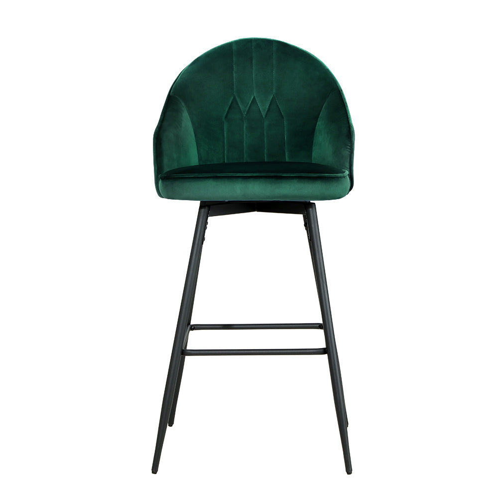 Artiss Set of 2 Bar Stools Kitchen Stool Dining Chairs Velvet Chair Barstool Green Mesial - SILBERSHELL