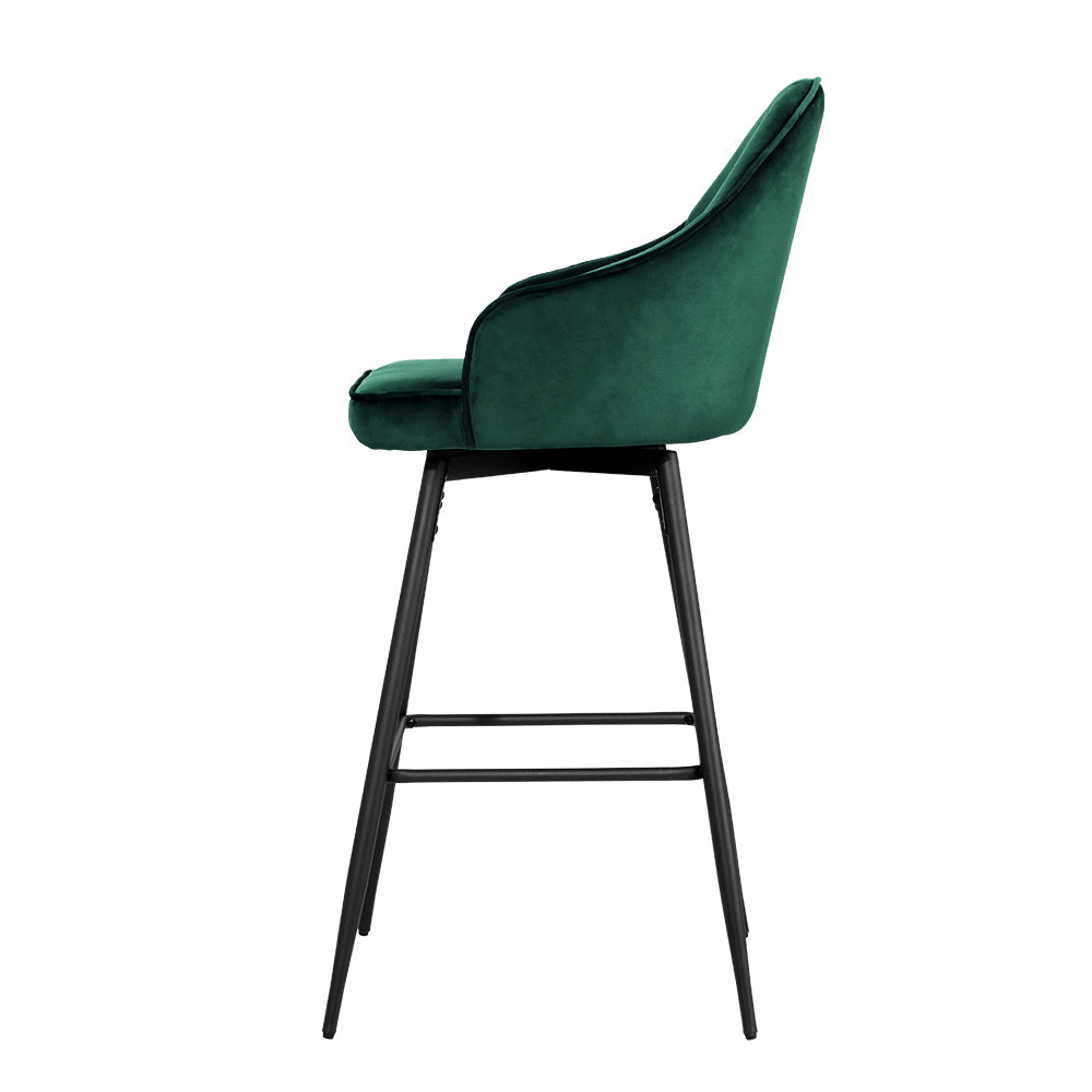 Artiss Set of 2 Bar Stools Kitchen Stool Dining Chairs Velvet Chair Barstool Green Mesial - SILBERSHELL