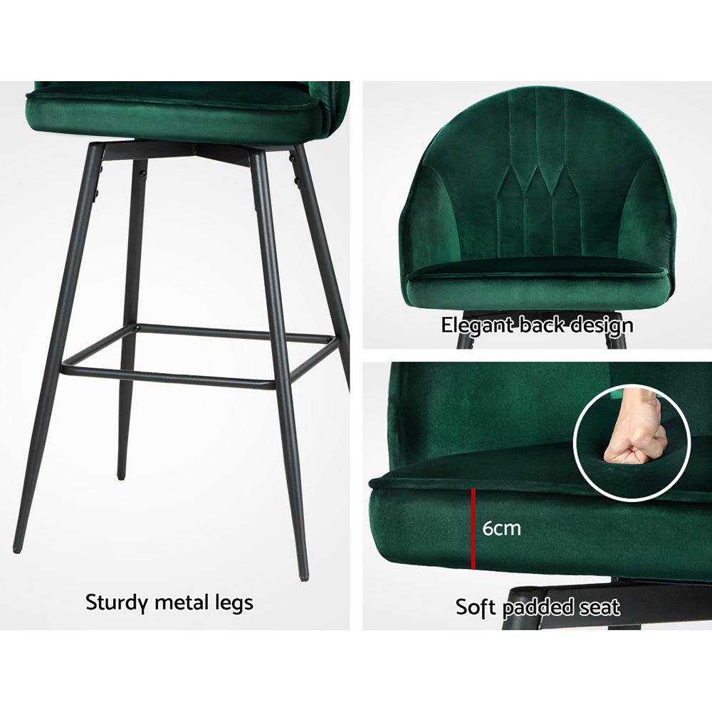 Artiss Set of 2 Bar Stools Kitchen Stool Dining Chairs Velvet Chair Barstool Green Mesial - SILBERSHELL