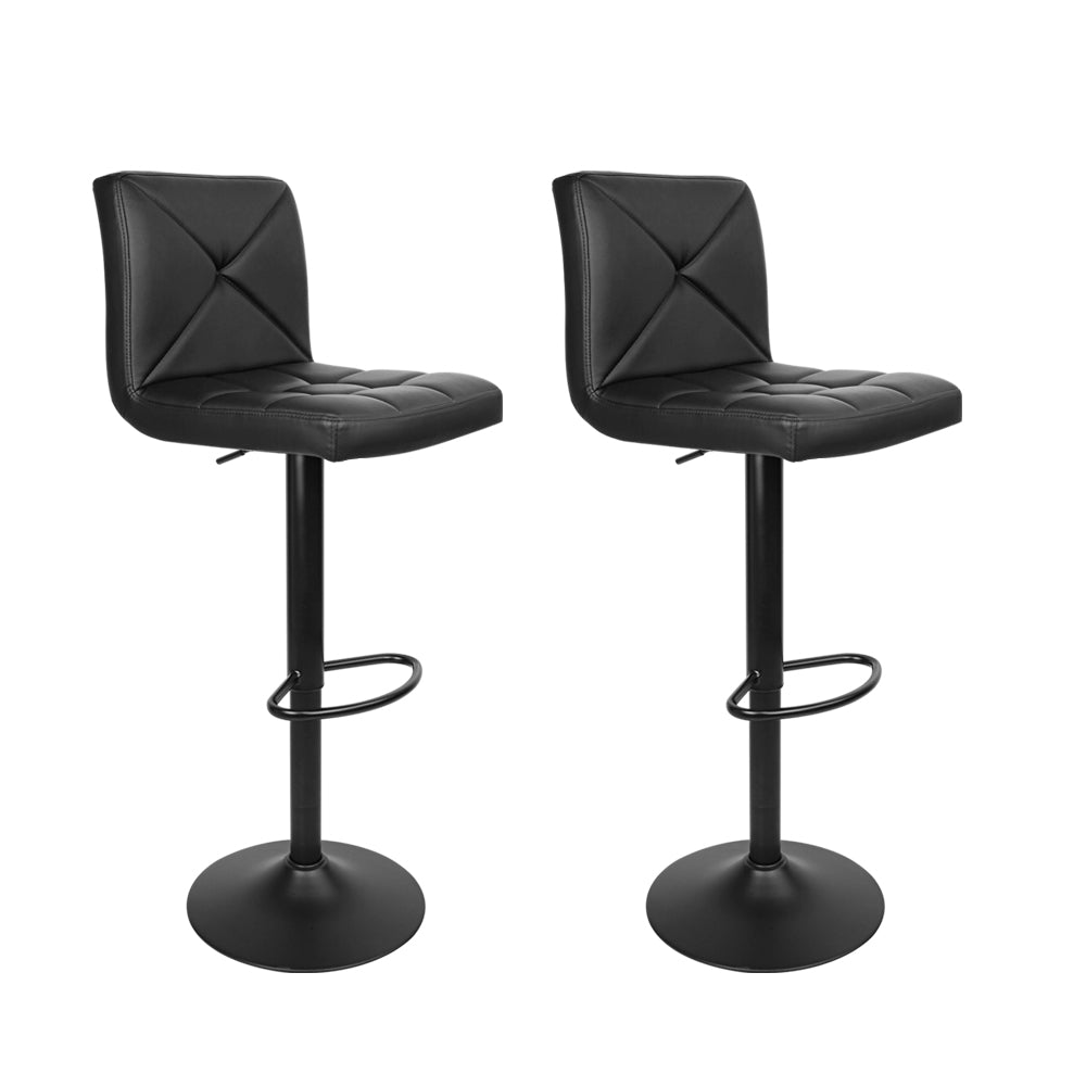 Artiss Set of 2 PU Leather Gas Lift Bar Stools - Black - SILBERSHELL