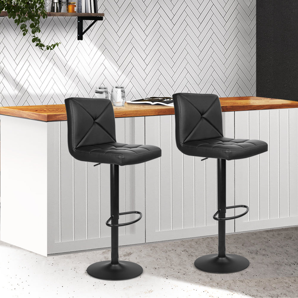 Artiss Set of 2 PU Leather Gas Lift Bar Stools - Black - SILBERSHELL