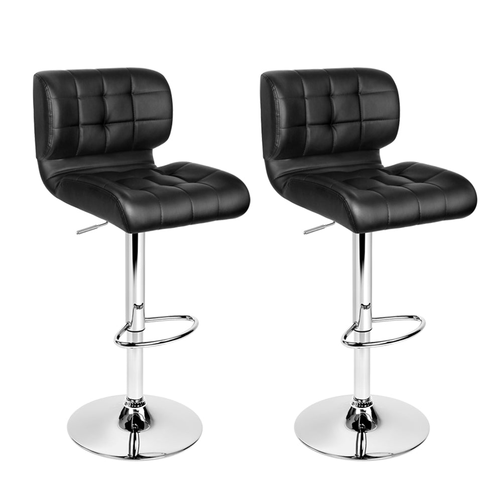 Artiss Set of 2 PU Leather Gas Lift Bar Stools - Black and Chrome - SILBERSHELL