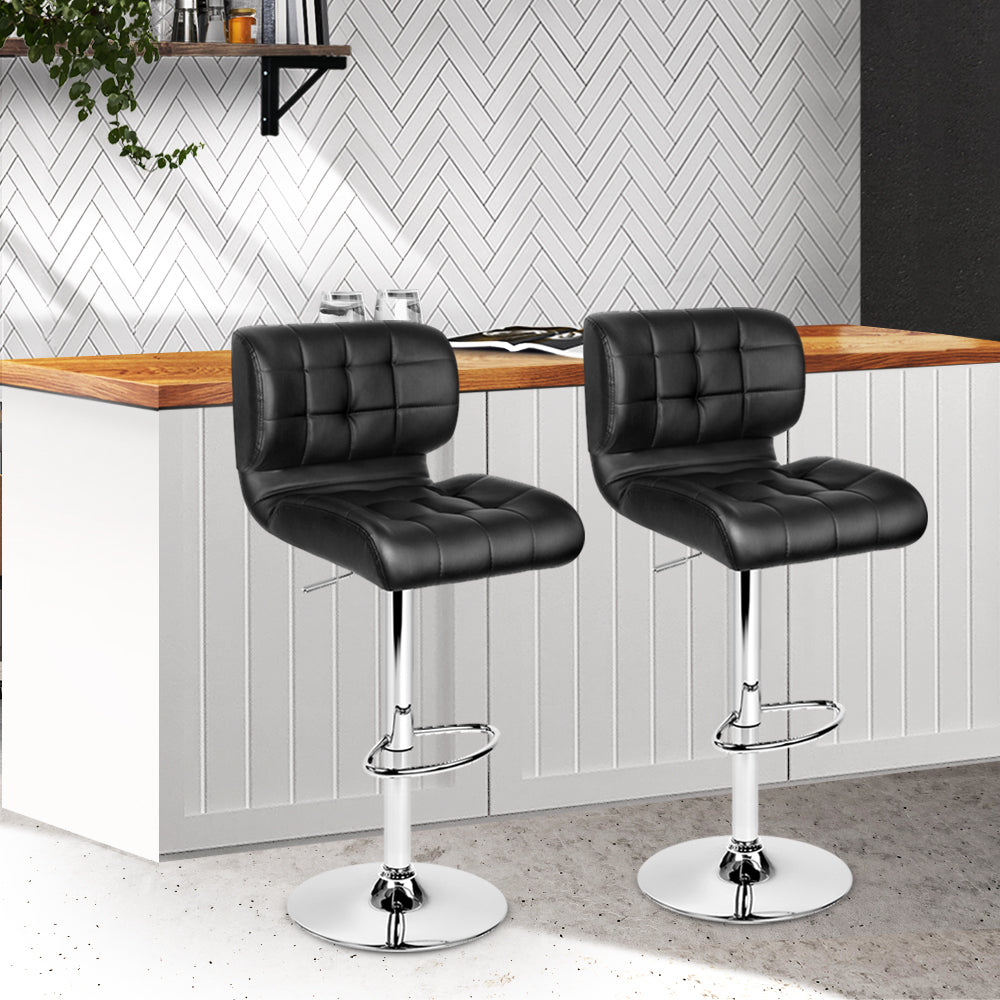 Artiss Set of 2 PU Leather Gas Lift Bar Stools - Black and Chrome - SILBERSHELL