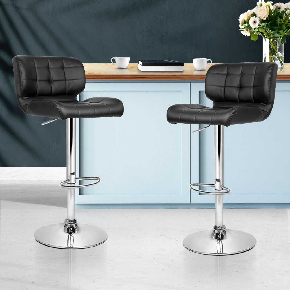 Artiss Set of 2 PU Leather Gas Lift Bar Stools - Black and Chrome - SILBERSHELL