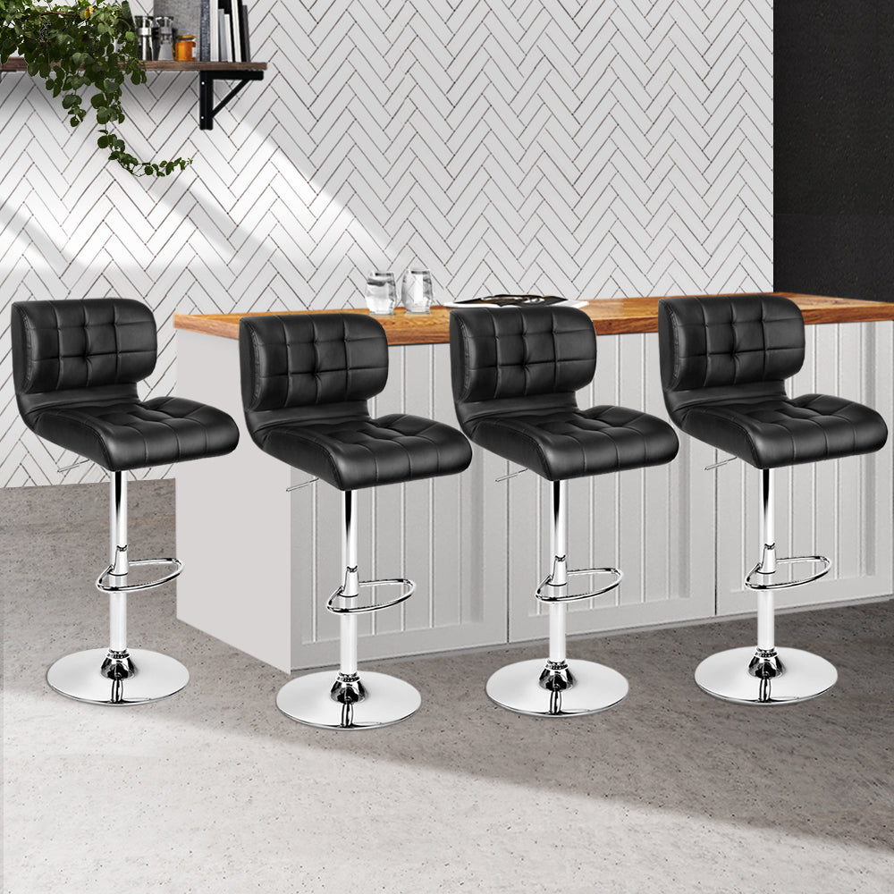 Artiss Set of 4 PU Leather Gas Lift Bar Stools - Black and Chrome - SILBERSHELL