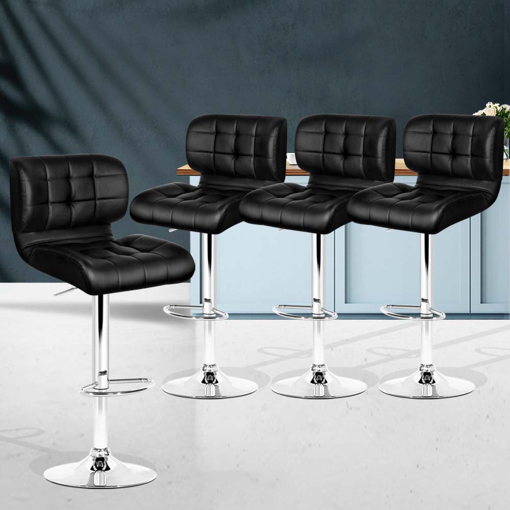 Artiss Set of 4 PU Leather Gas Lift Bar Stools - Black and Chrome - SILBERSHELL