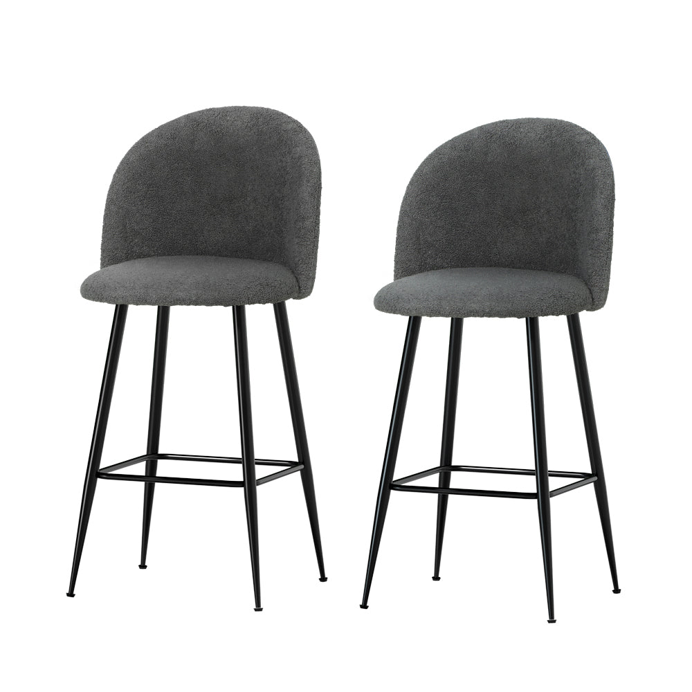 Artiss Set of 2 Bar Stools Kitchen Dining Chair Stool Chairs Sherpa Boucle Charcoal - SILBERSHELL