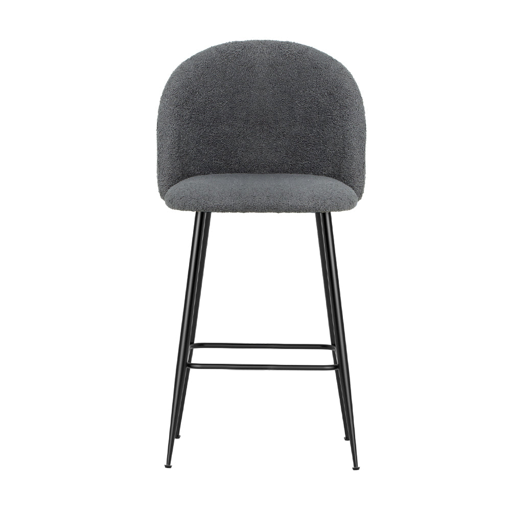 Artiss Set of 2 Bar Stools Kitchen Dining Chair Stool Chairs Sherpa Boucle Charcoal - SILBERSHELL