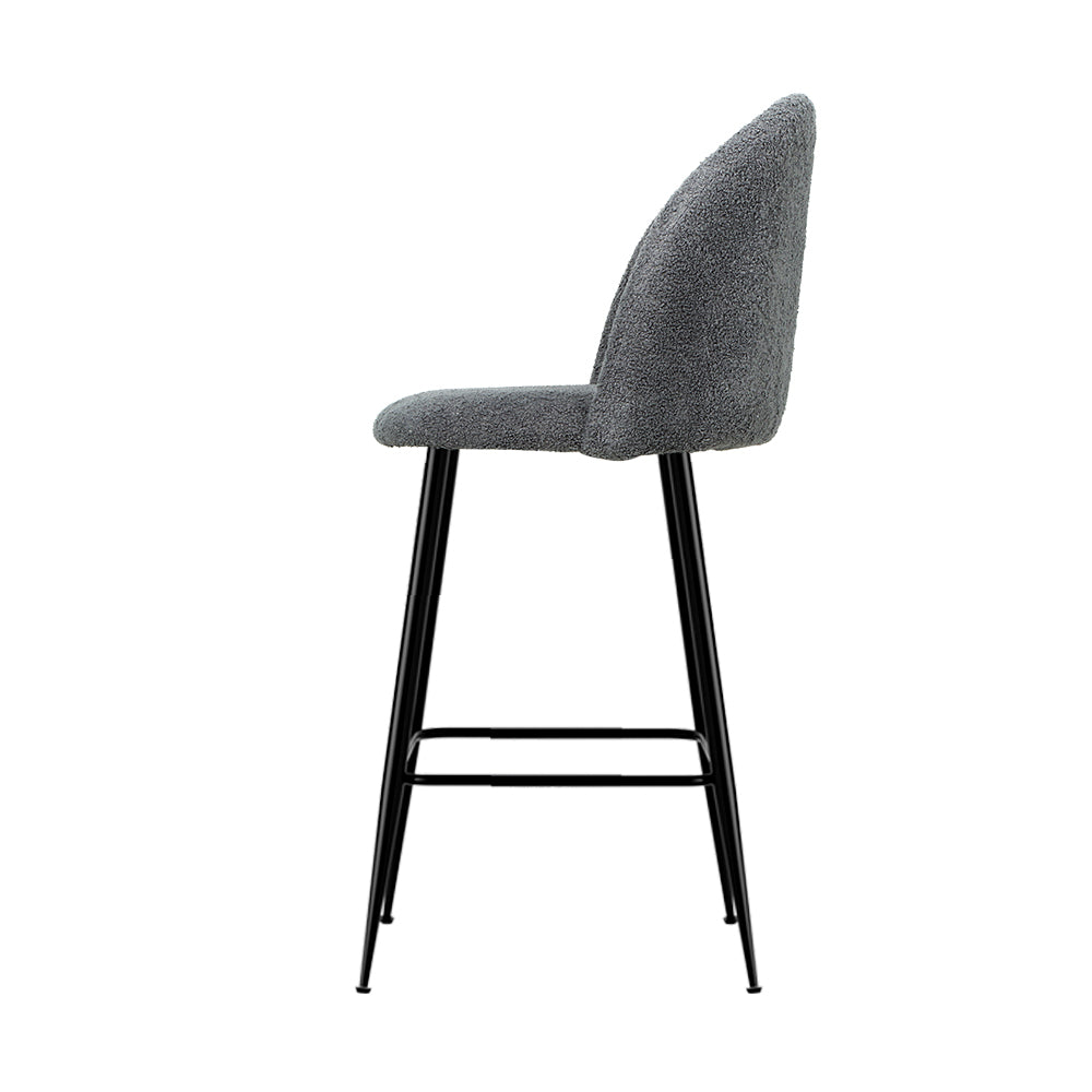 Artiss Set of 2 Bar Stools Kitchen Dining Chair Stool Chairs Sherpa Boucle Charcoal - SILBERSHELL