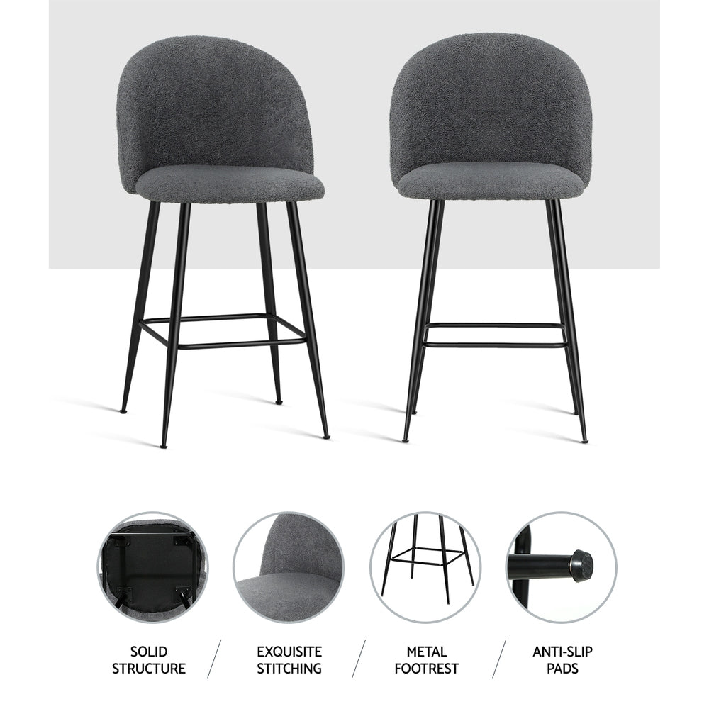 Artiss Set of 2 Bar Stools Kitchen Dining Chair Stool Chairs Sherpa Boucle Charcoal - SILBERSHELL