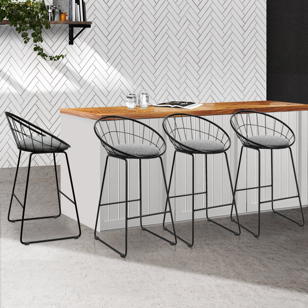 Artiss Set of 4 Bar Stools Steel Fabric - Grey and Black - SILBERSHELL