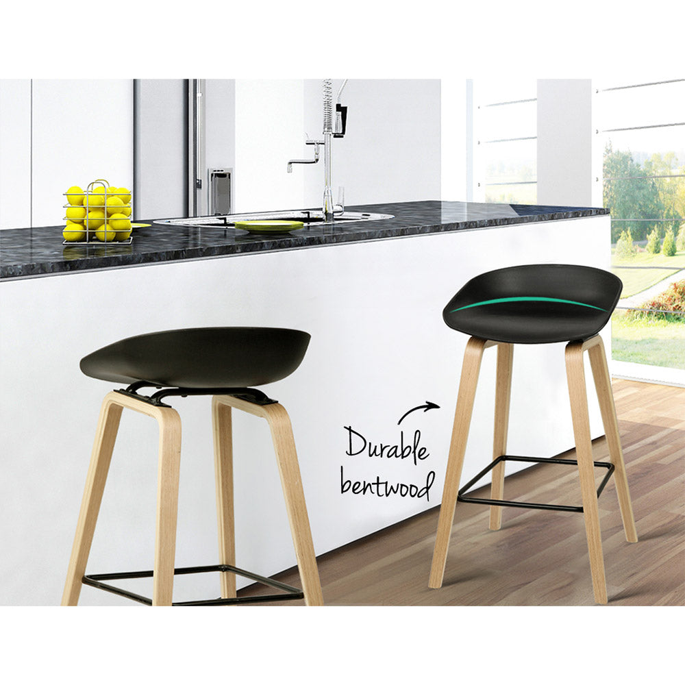 Artiss Set of 2 Wooden Square Footrest Bar Stools - Black - SILBERSHELL