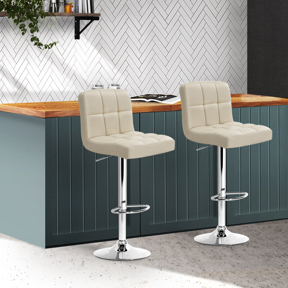 Artiss Set of 2 PU Leather Gas Lift Bar Stools - Beige - SILBERSHELL