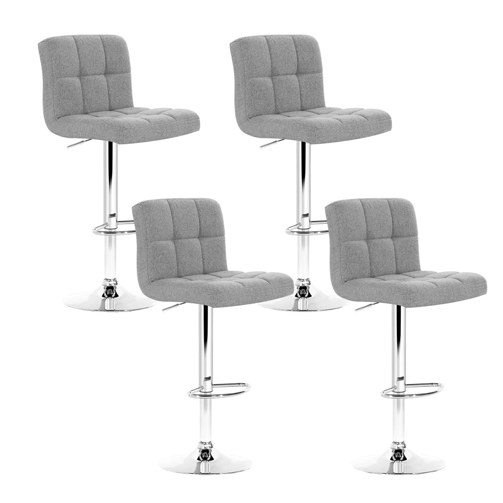 Artiss Set of 4 Fabric Swivel Bar Stools - Grey - SILBERSHELL