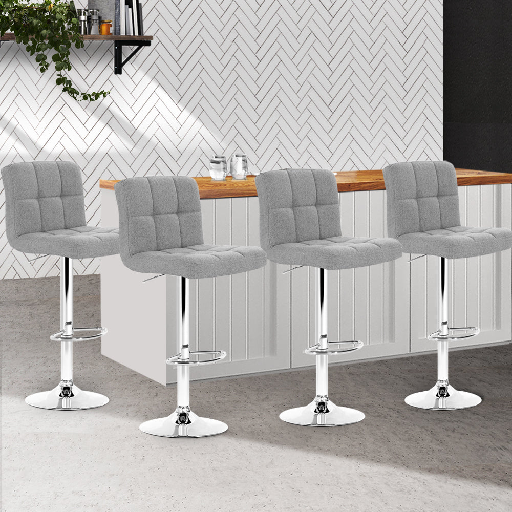 Artiss Set of 4 Fabric Swivel Bar Stools - Grey - SILBERSHELL