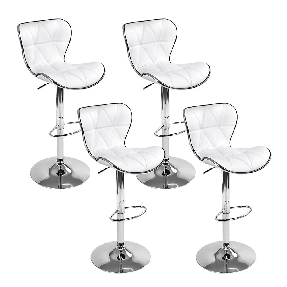 Artiss Set of 4 PU Leather Patterned Bar Stools - White and Chrome - SILBERSHELL