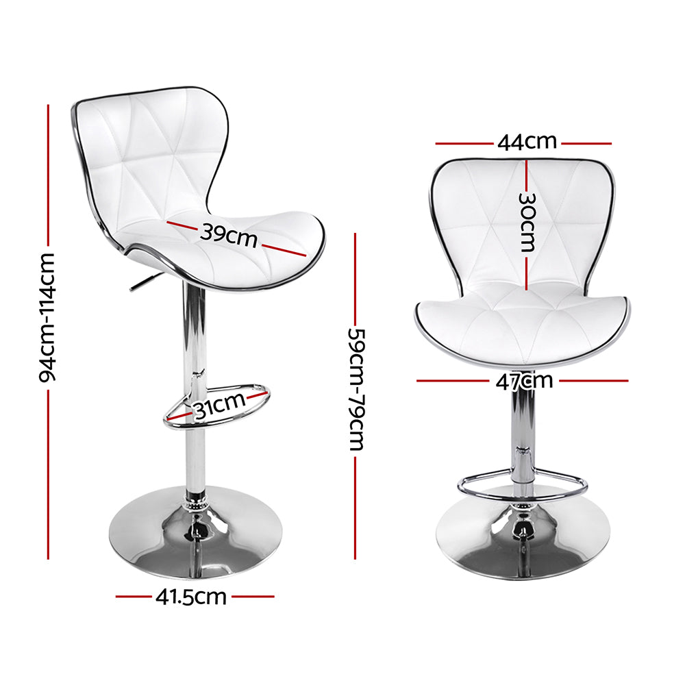 Artiss Set of 4 PU Leather Patterned Bar Stools - White and Chrome - SILBERSHELL