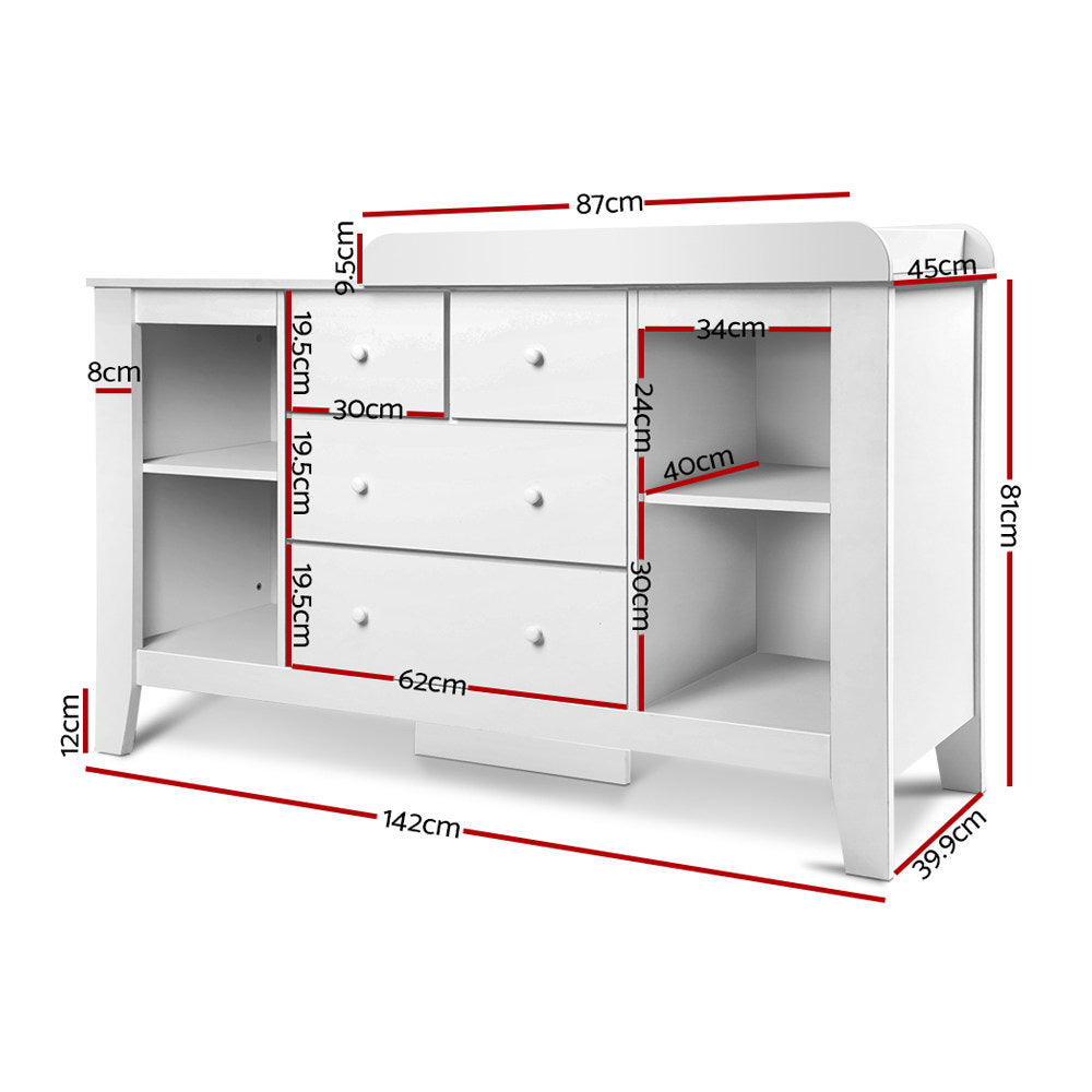 Keezi Baby Change Table Tall boy Drawers Dresser Chest Storage Cabinet White - SILBERSHELL