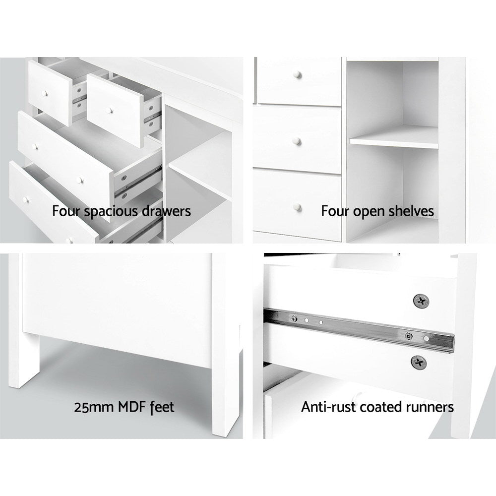 Keezi Baby Change Table Tall boy Drawers Dresser Chest Storage Cabinet White - SILBERSHELL