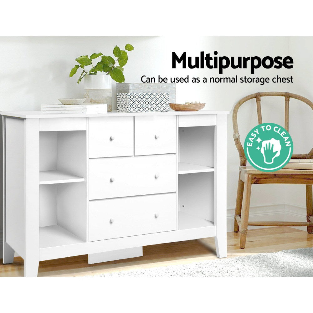 Keezi Baby Change Table Tall boy Drawers Dresser Chest Storage Cabinet White - SILBERSHELL