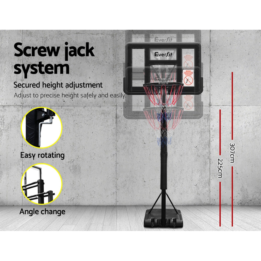 Everfit 3.05M Basketball Hoop Stand System Ring Portable Net Height Adjustable Black - SILBERSHELL
