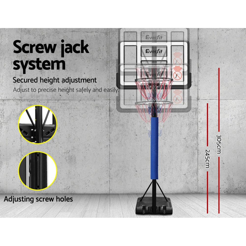 Everfit 3.05M Basketball Hoop Stand System Ring Portable Net Height Adjustable Blue - SILBERSHELL