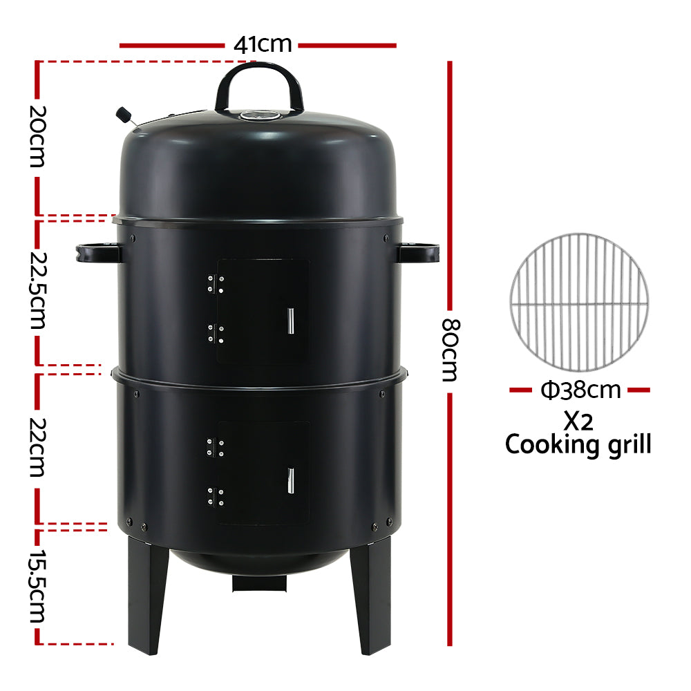 Grillz 3-in-1 Charcoal BBQ Smoker - Black - SILBERSHELL