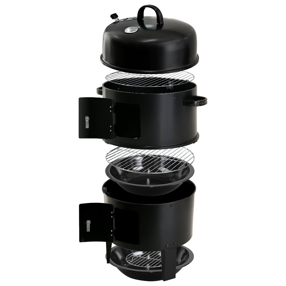 Grillz 3-in-1 Charcoal BBQ Smoker - Black - SILBERSHELL