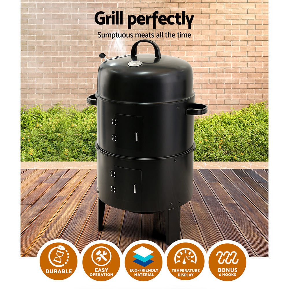 Grillz 3-in-1 Charcoal BBQ Smoker - Black - SILBERSHELL