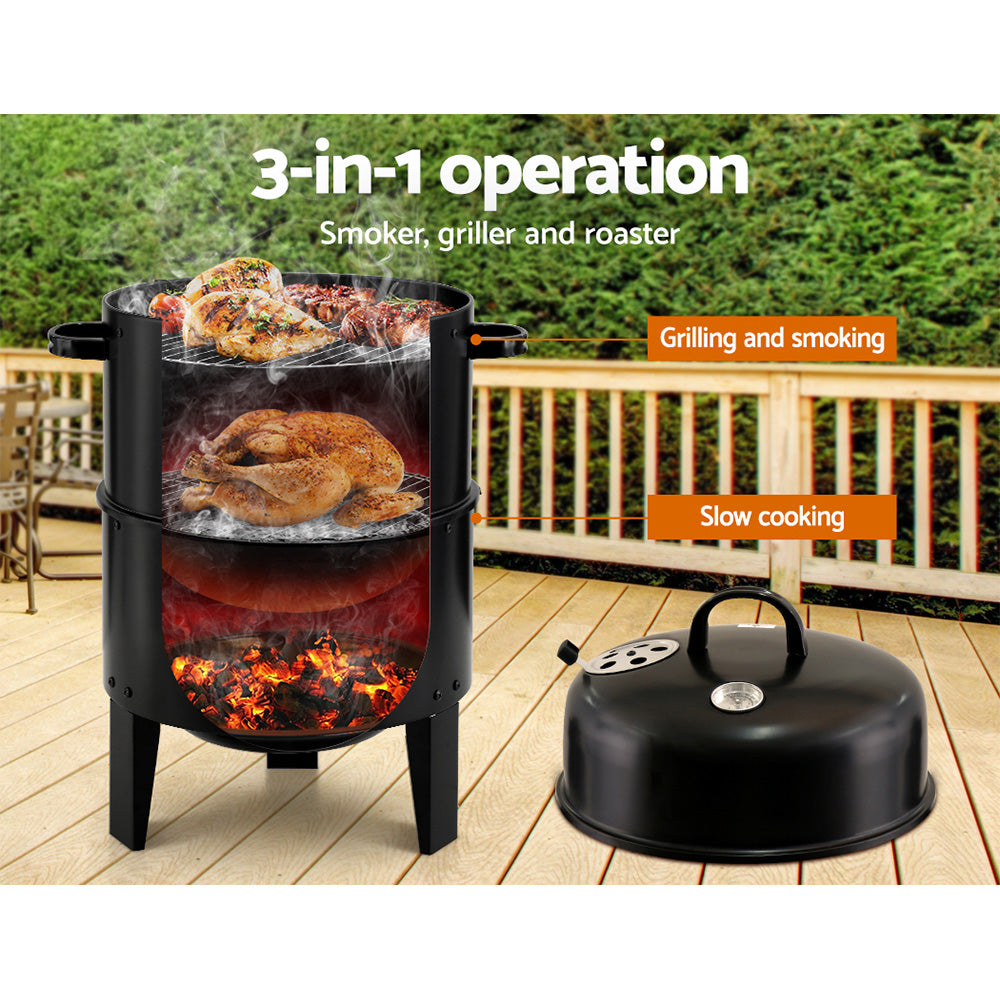 Grillz 3-in-1 Charcoal BBQ Smoker - Black - SILBERSHELL