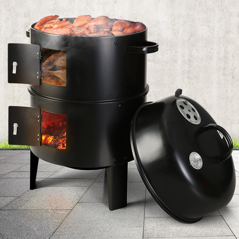 Grillz 3-in-1 Charcoal BBQ Smoker - Black - SILBERSHELL