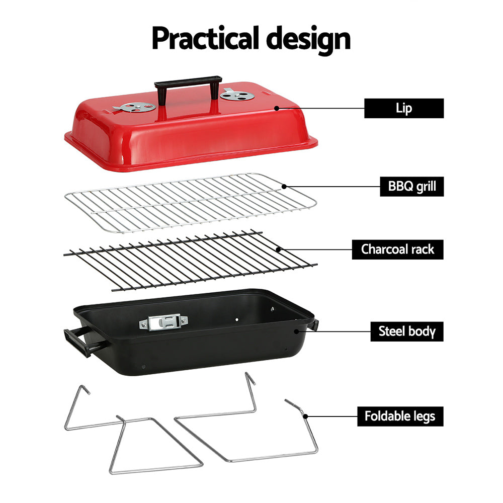 Grillz Charcoal BBQ Portable Grill Camping Barbecue Outdoor Cooking Smoker - SILBERSHELL