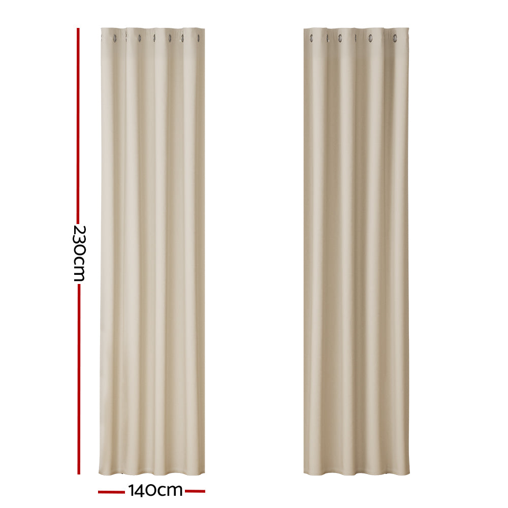 Artiss 2X Blockout Curtains Eyelet 140x230cm Beige - SILBERSHELL