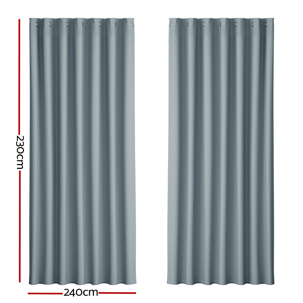 Artiss 2X Blockout Curtains Eyelet 240x230cm Grey - SILBERSHELL