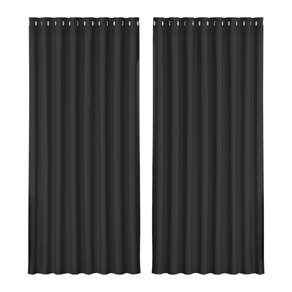 Artiss 2X Blockout Curtains Eyelet 300x230cm Black - SILBERSHELL