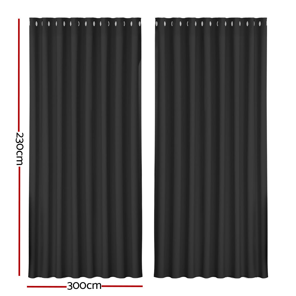 Artiss 2X Blockout Curtains Eyelet 300x230cm Black - SILBERSHELL