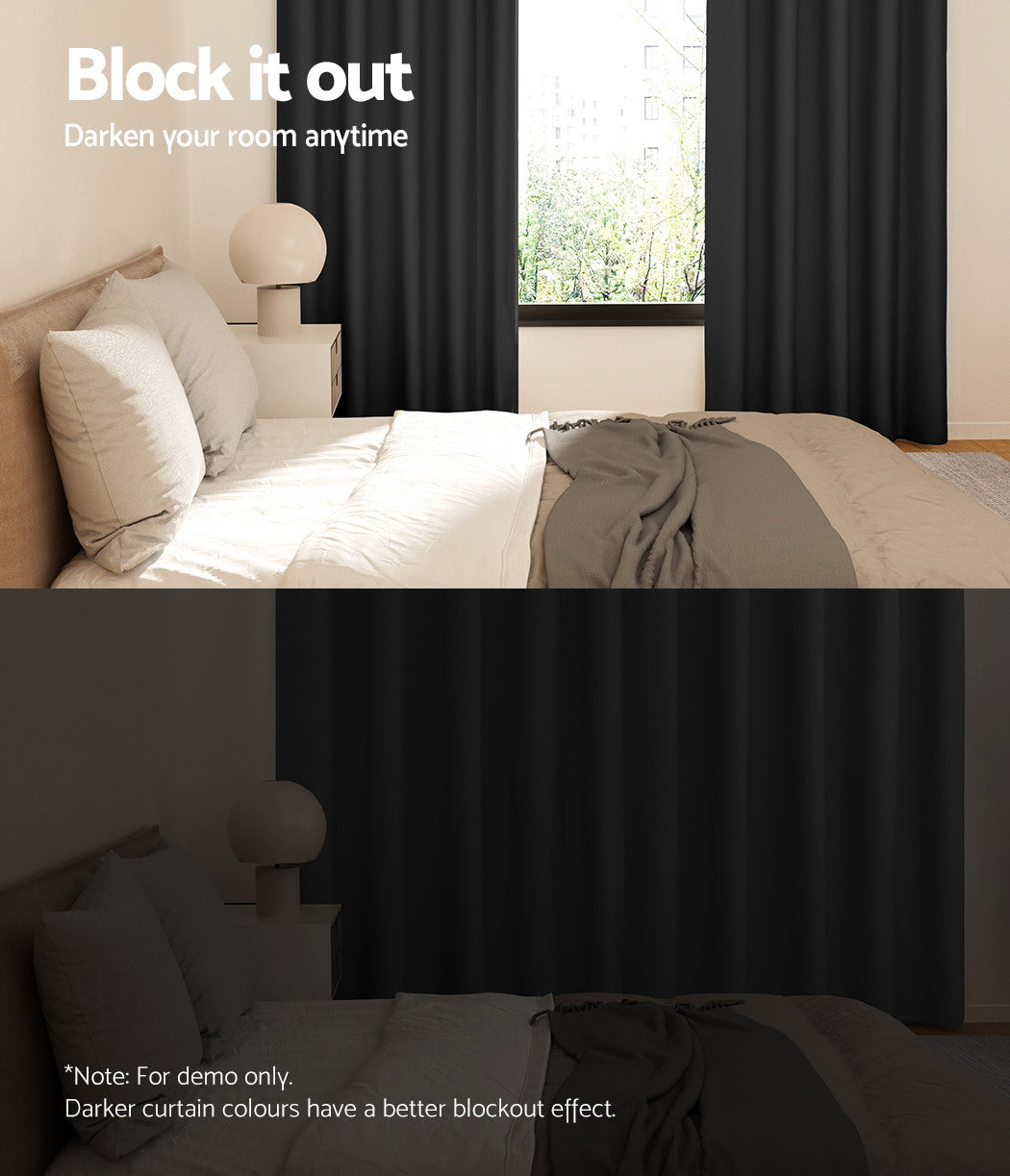 Artiss 2X Blockout Curtains Eyelet 300x230cm Black - SILBERSHELL