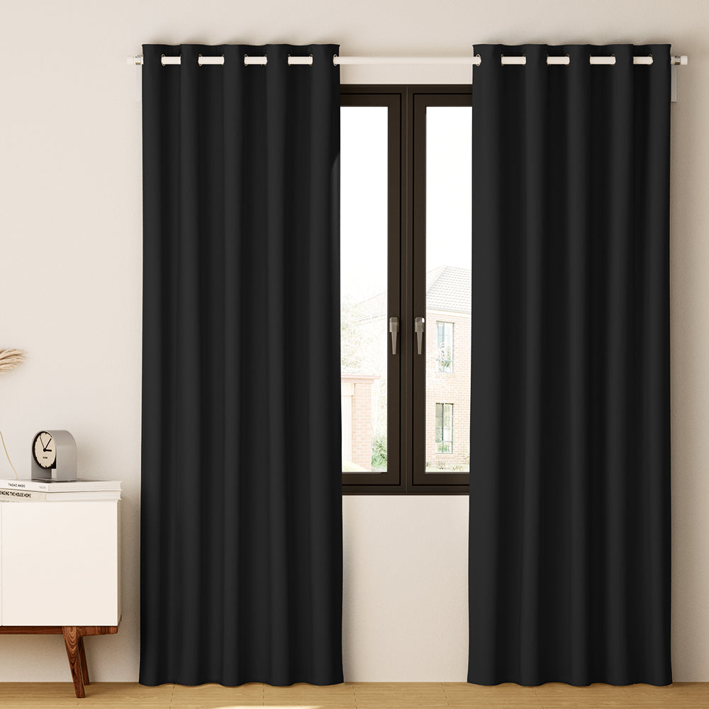 Artiss 2X Blockout Curtains Eyelet 300x230cm Black - SILBERSHELL