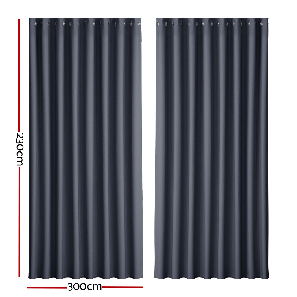 Artiss 2X Blockout Curtains Eyelet 300x230cm Charcoal - SILBERSHELL